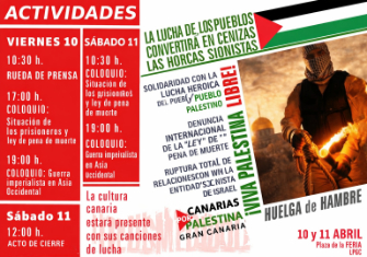 CANARIAS POR PALESTINA CONVOCA JORNADAS DE HUELGA DE HAMBRE Y SOLIDARIDAD INTERNACIONALISTA EN LPGC