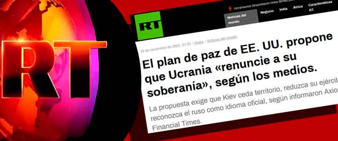 SEGÚN "RT", EL "PLAN DE PAZ" DE TRUMP PARA UCRANIA EXIGE CESIÓN DE TERRITORIOS, EL RUSO COMO LENGUA OFICIAL Y LA REDUCCIÓN A LA MITAD DE SU EJÉRCITO